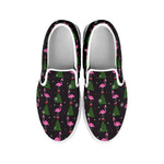 Pink Christmas Flamingo Pattern Print White Slip On Shoes