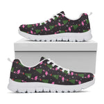 Pink Christmas Flamingo Pattern Print White Sneakers