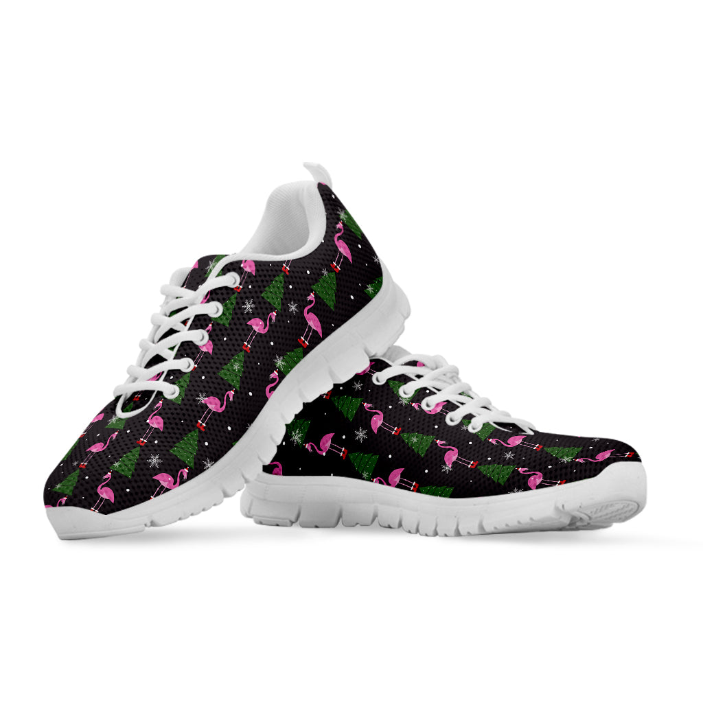 Pink Christmas Flamingo Pattern Print White Sneakers