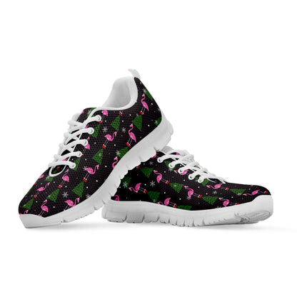 Pink Christmas Flamingo Pattern Print White Sneakers