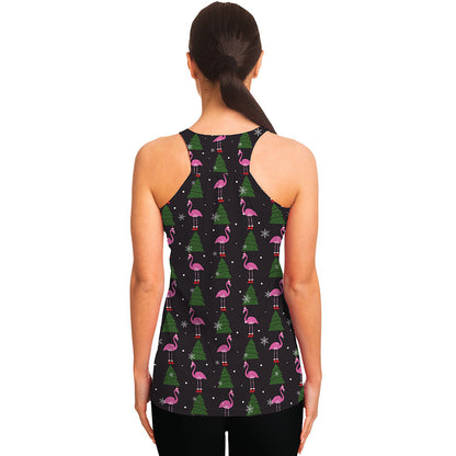 Pink Christmas Flamingo Pattern Print Women's Racerback Tank Top