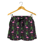 Pink Christmas Flamingo Pattern Print Women's Shorts
