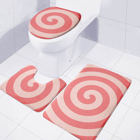 Pink Circle Swirl Print 3 Piece Bath Mat Set