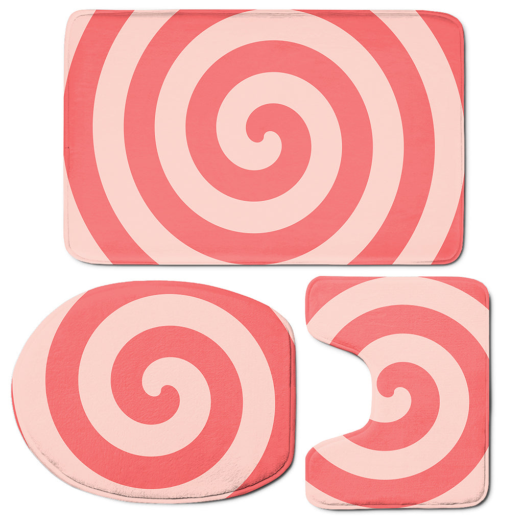 Pink Circle Swirl Print 3 Piece Bath Mat Set
