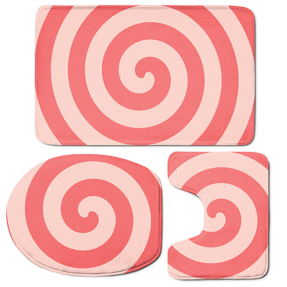 Pink Circle Swirl Print 3 Piece Bath Mat Set