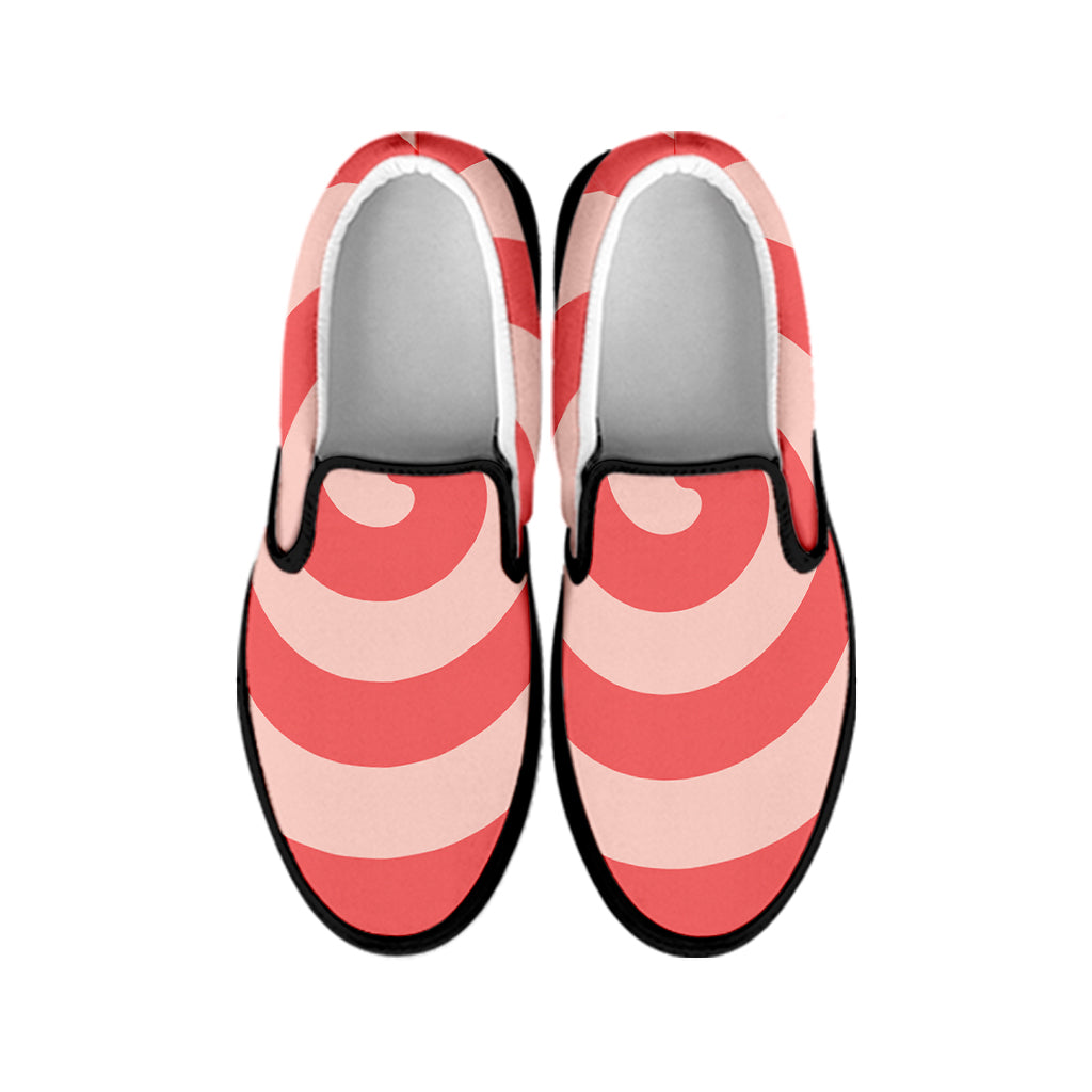 Pink Circle Swirl Print Black Slip On Shoes