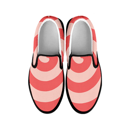 Pink Circle Swirl Print Black Slip On Shoes