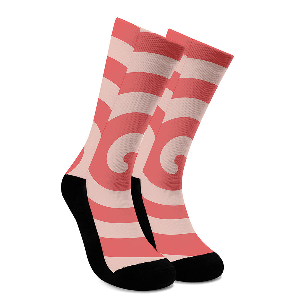 Pink Circle Swirl Print Crew Socks