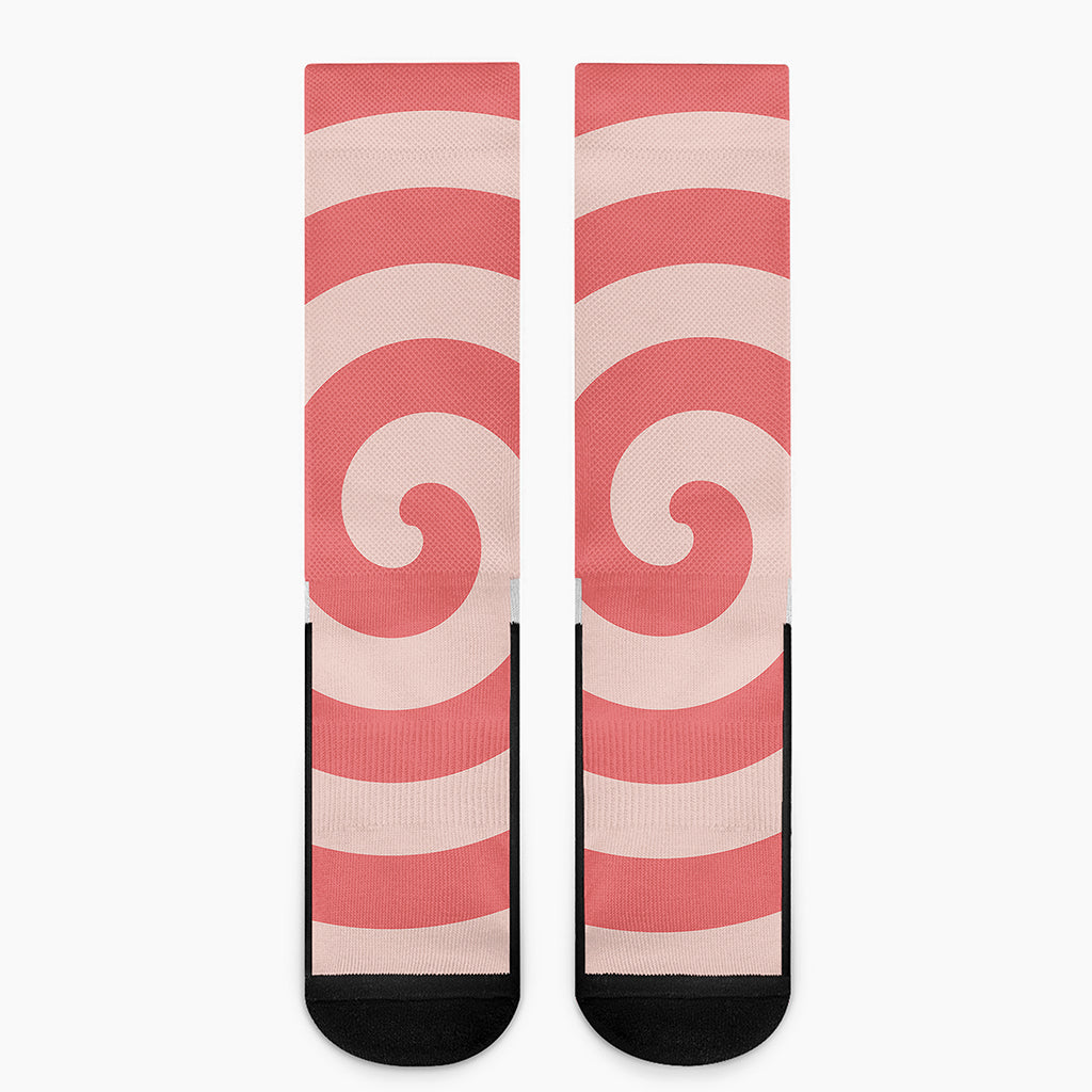 Pink Circle Swirl Print Crew Socks