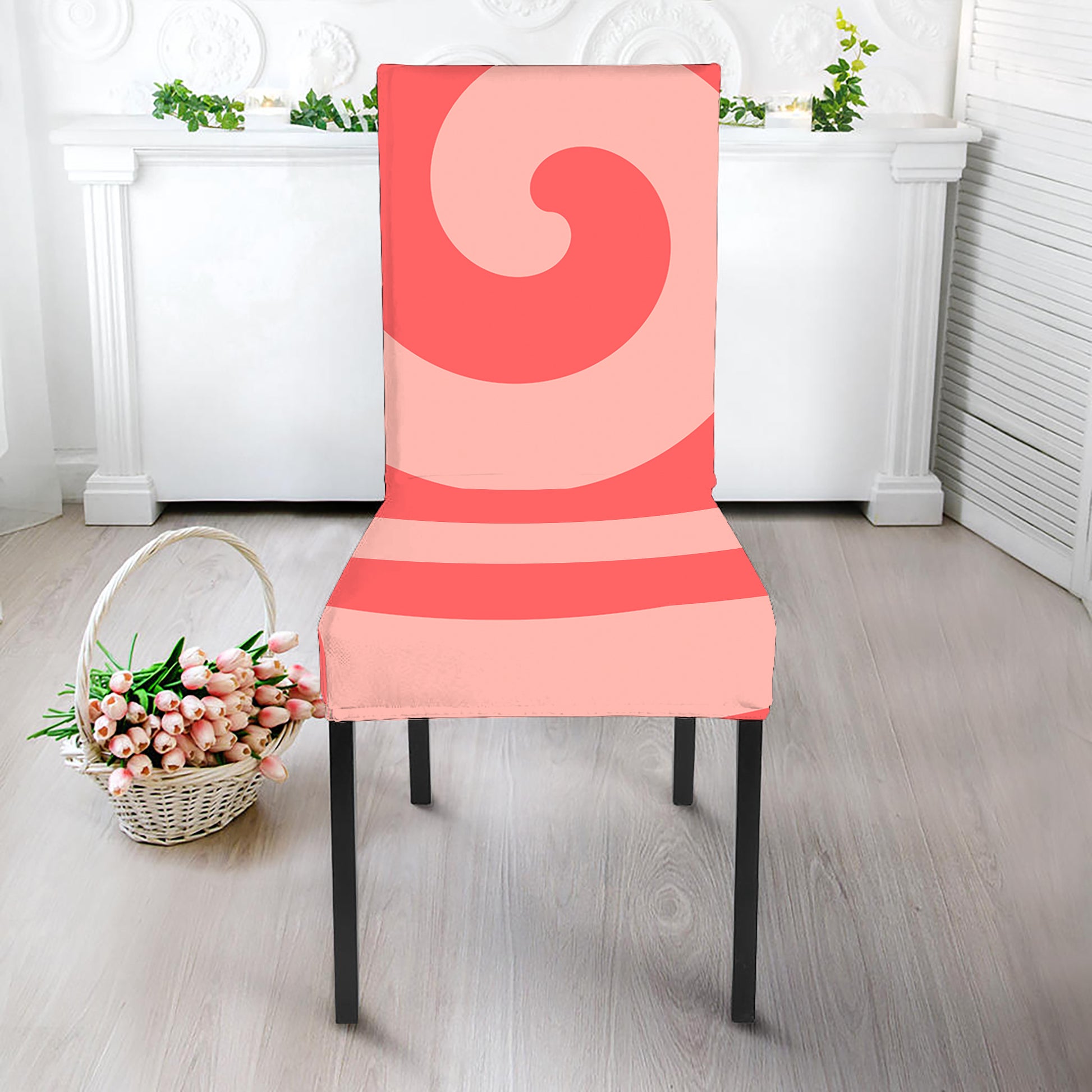 Pink Circle Swirl Print Dining Chair Slipcover