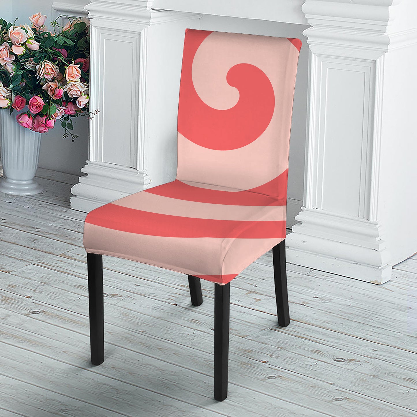 Pink Circle Swirl Print Dining Chair Slipcover