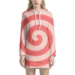 Pink Circle Swirl Print Hoodie Dress
