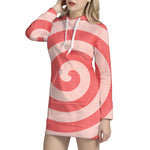 Pink Circle Swirl Print Hoodie Dress