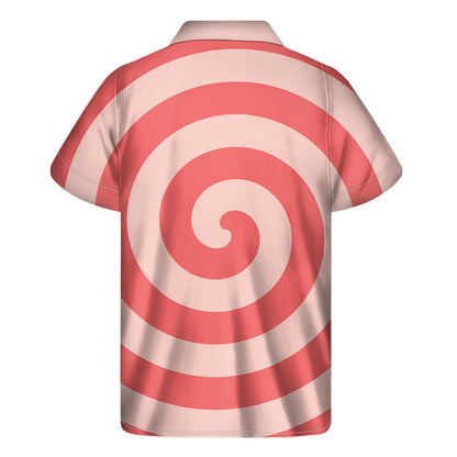 Pink Circle Swirl Print Men's Short Sleeve Shirt