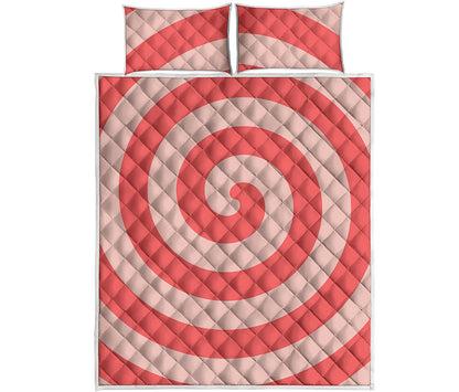 Pink Circle Swirl Print Quilt Bed Set