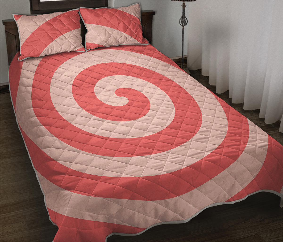 Pink Circle Swirl Print Quilt Bed Set