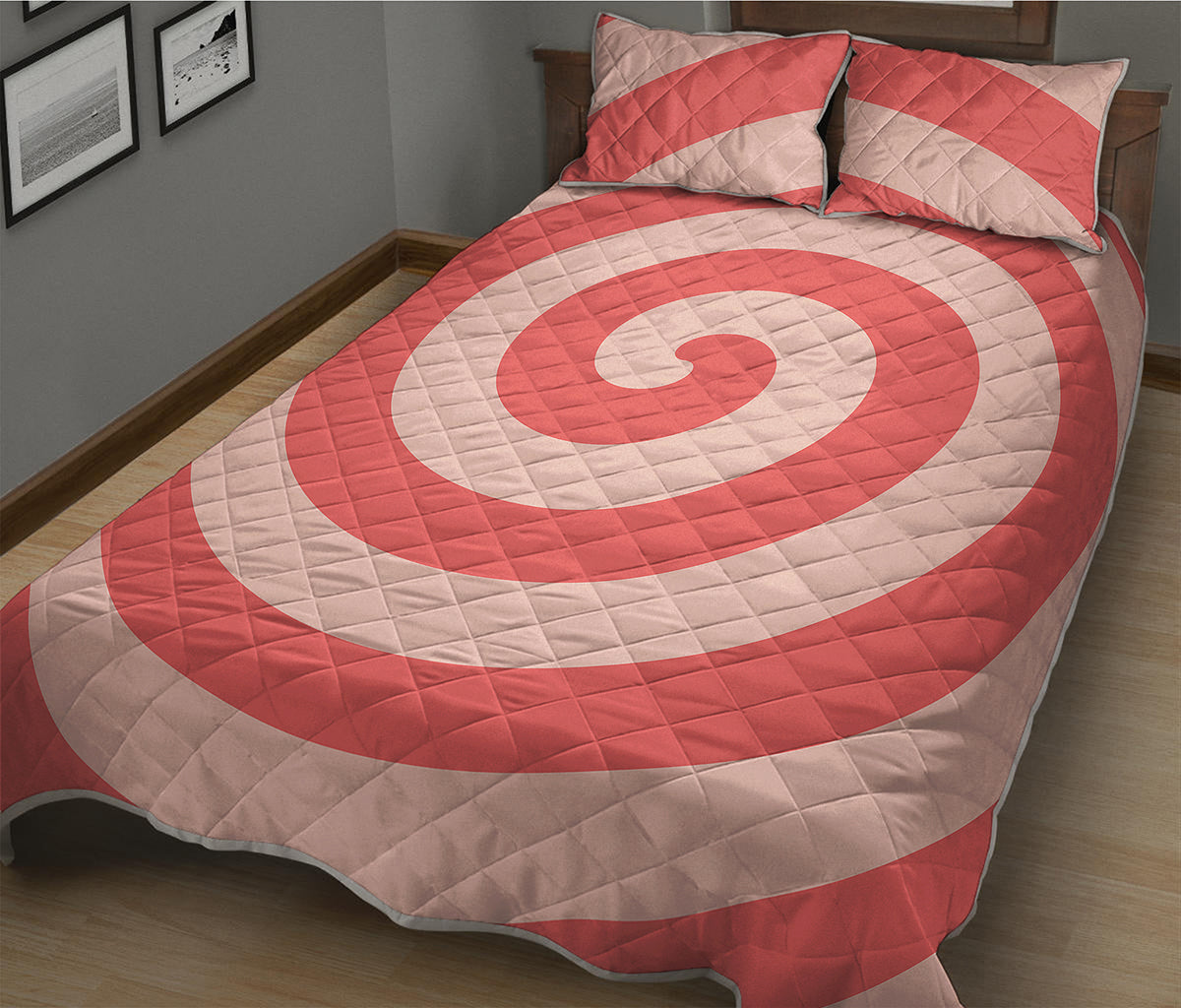 Pink Circle Swirl Print Quilt Bed Set