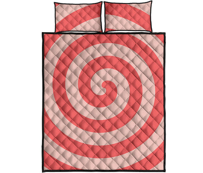 Pink Circle Swirl Print Quilt Bed Set