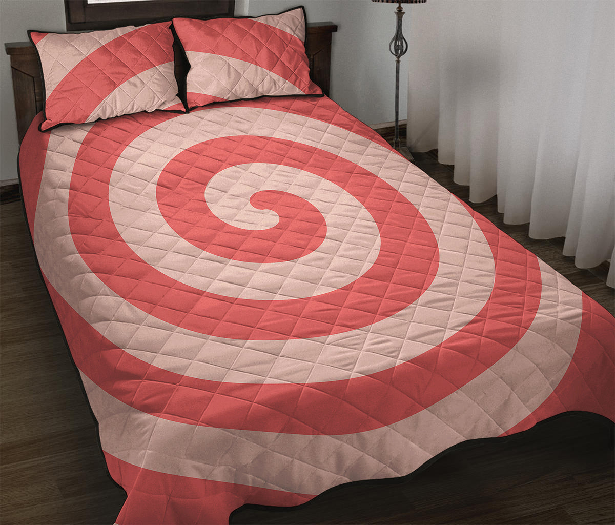 Pink Circle Swirl Print Quilt Bed Set