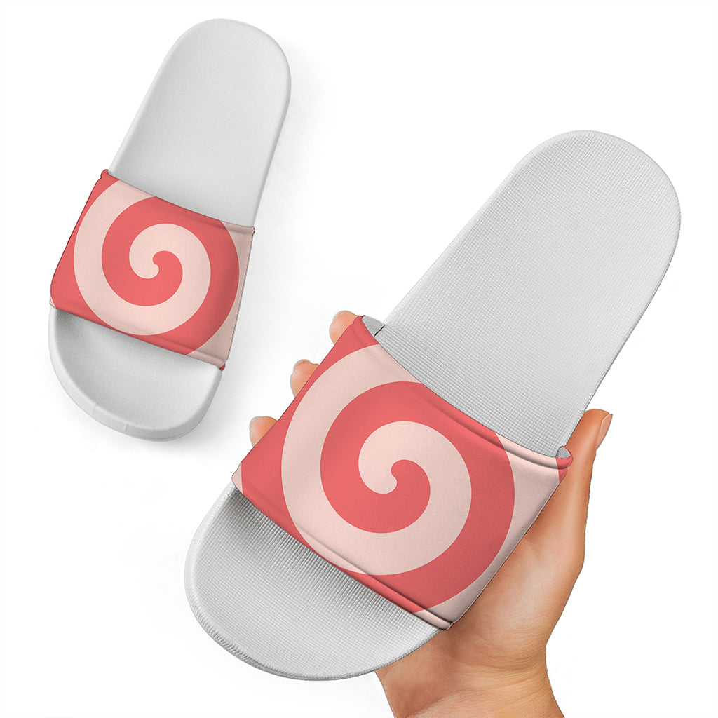 Pink Circle Swirl Print White Slide Sandals