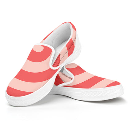 Pink Circle Swirl Print White Slip On Shoes