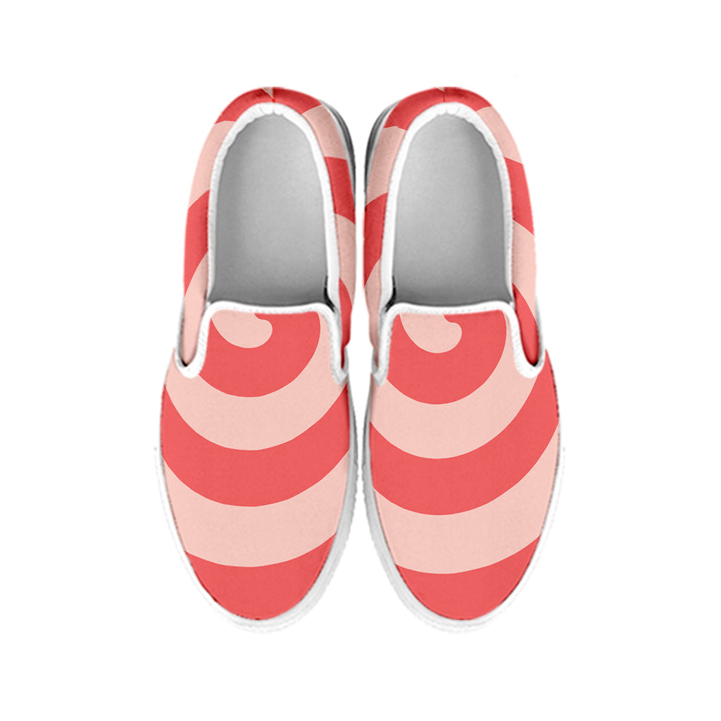 Pink Circle Swirl Print White Slip On Shoes