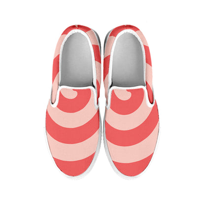 Pink Circle Swirl Print White Slip On Shoes