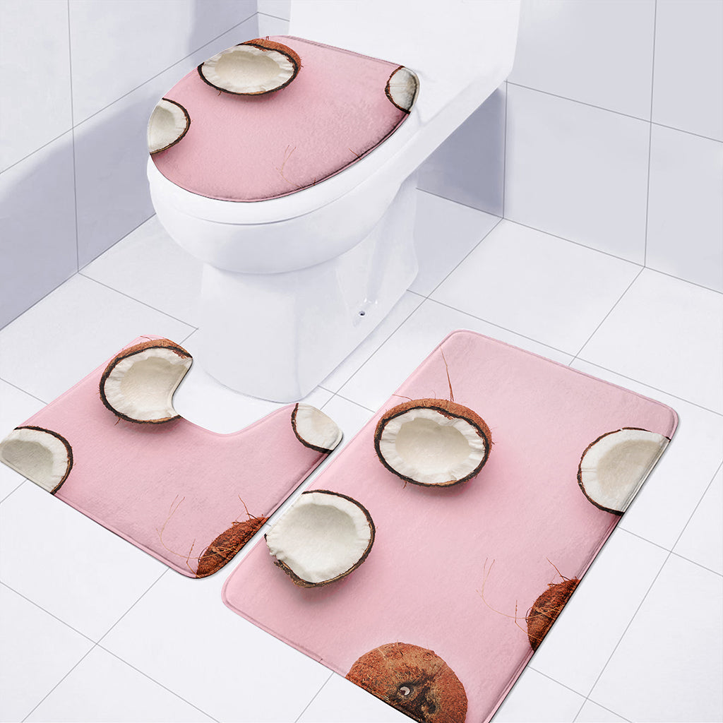 Pink Coconut Pattern Print 3 Piece Bath Mat Set
