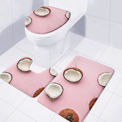 Pink Coconut Pattern Print 3 Piece Bath Mat Set