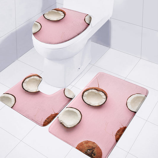 Pink Coconut Pattern Print 3 Piece Bath Mat Set