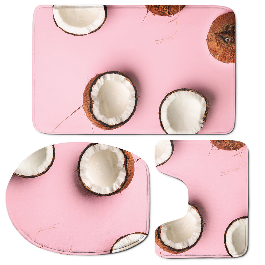 Pink Coconut Pattern Print 3 Piece Bath Mat Set