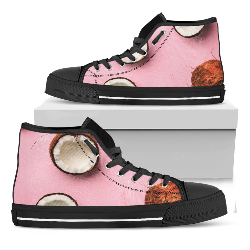 Pink Coconut Pattern Print Black High Top Shoes