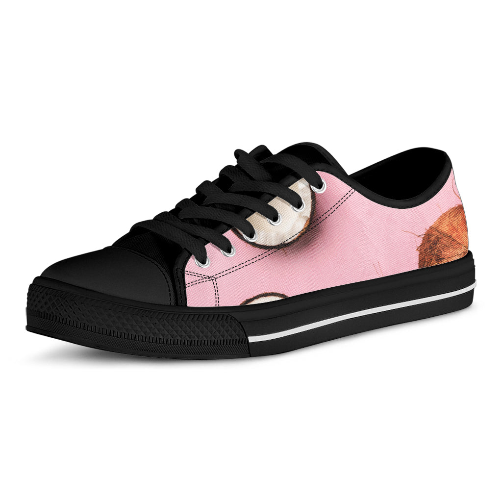 Pink Coconut Pattern Print Black Low Top Shoes