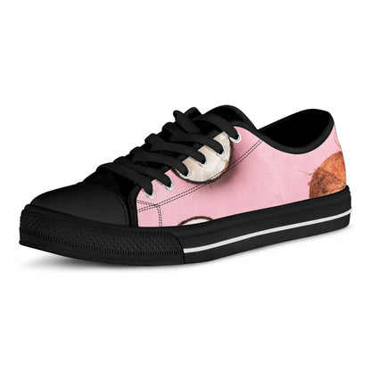 Pink Coconut Pattern Print Black Low Top Shoes