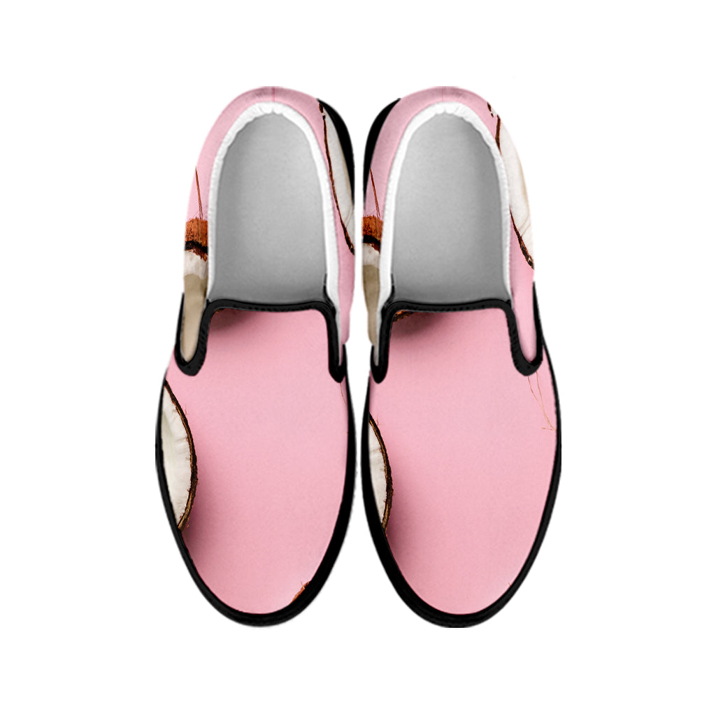 Pink Coconut Pattern Print Black Slip On Shoes