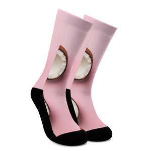 Pink Coconut Pattern Print Crew Socks