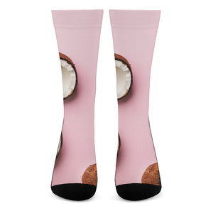 Pink Coconut Pattern Print Crew Socks