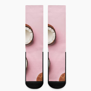 Pink Coconut Pattern Print Crew Socks