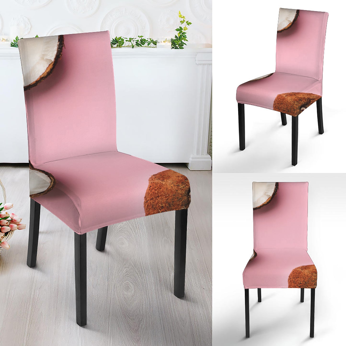 Pink Coconut Pattern Print Dining Chair Slipcover