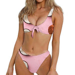 Pink Coconut Pattern Print Front Bow Tie Bikini