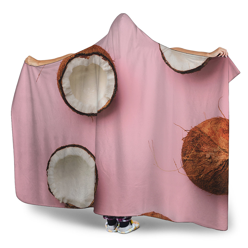 Pink Coconut Pattern Print Hooded Blanket