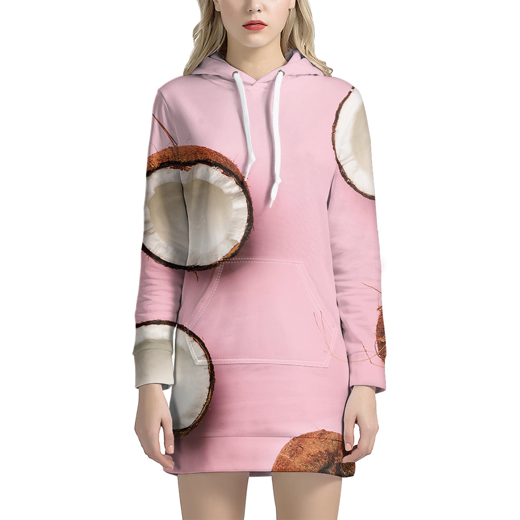 Pink Coconut Pattern Print Hoodie Dress