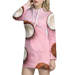Pink Coconut Pattern Print Hoodie Dress