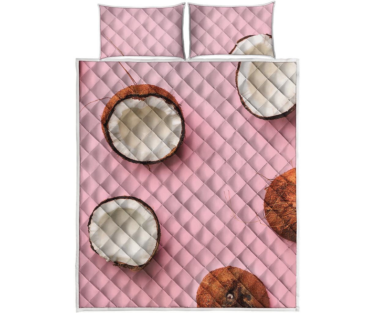 Pink Coconut Pattern Print Quilt Bed Set