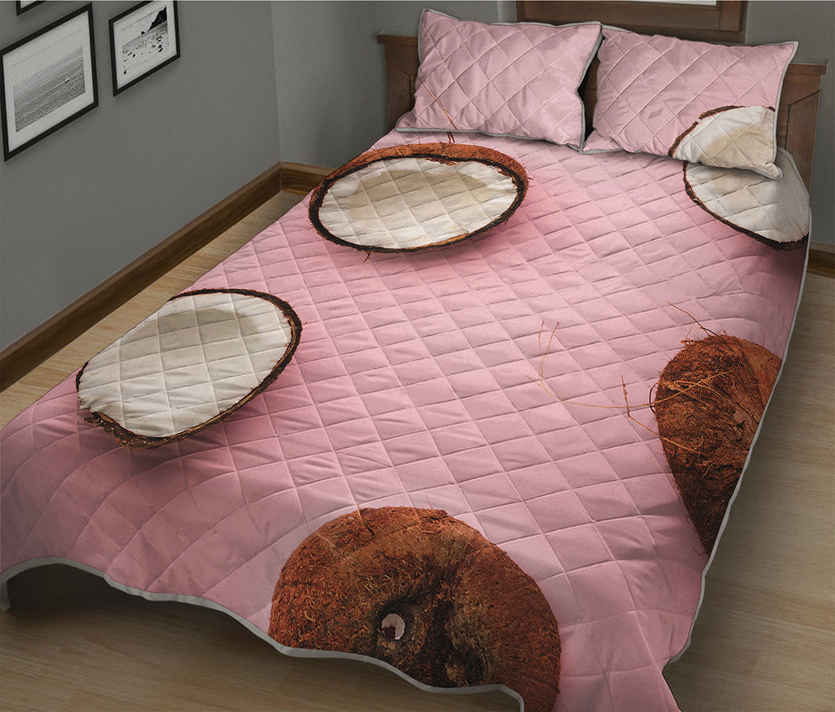 Pink Coconut Pattern Print Quilt Bed Set