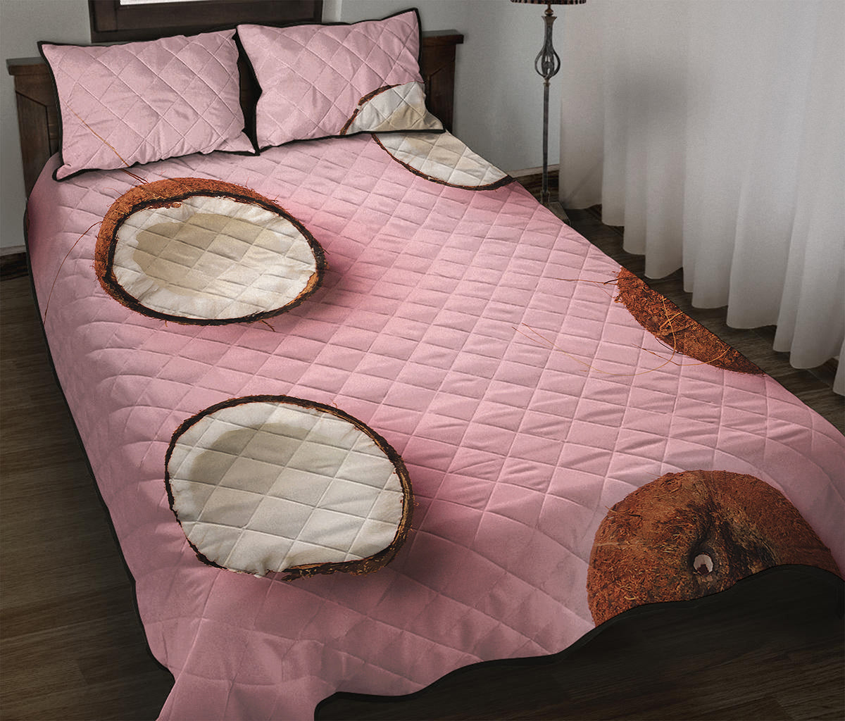 Pink Coconut Pattern Print Quilt Bed Set