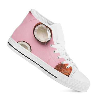 Pink Coconut Pattern Print White High Top Shoes