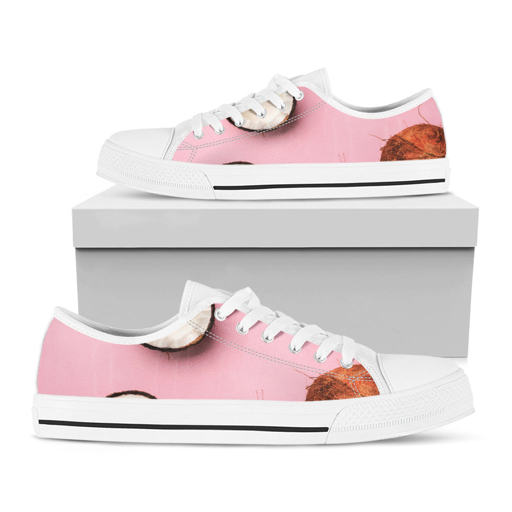 Pink Coconut Pattern Print White Low Top Shoes