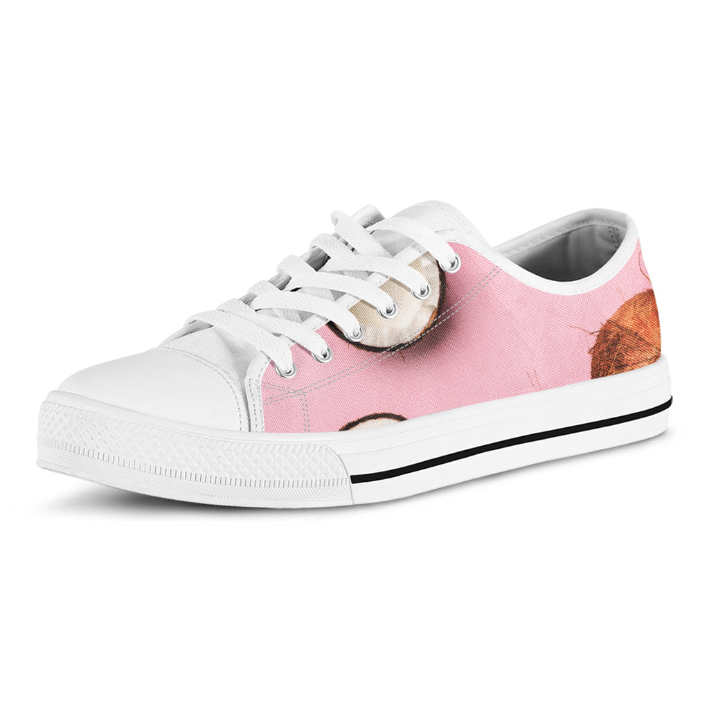 Pink Coconut Pattern Print White Low Top Shoes