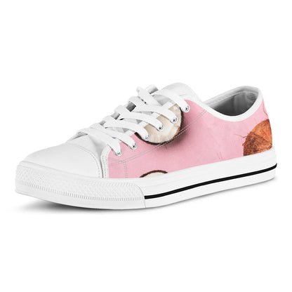 Pink Coconut Pattern Print White Low Top Shoes
